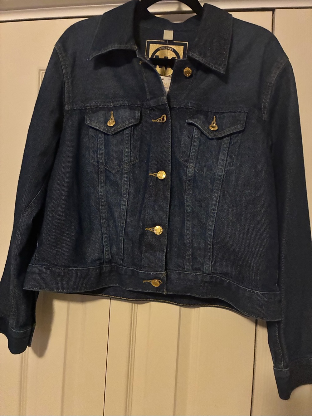 Michael Kors Dark Blue Denim Jean Jacket with Gold Buttons